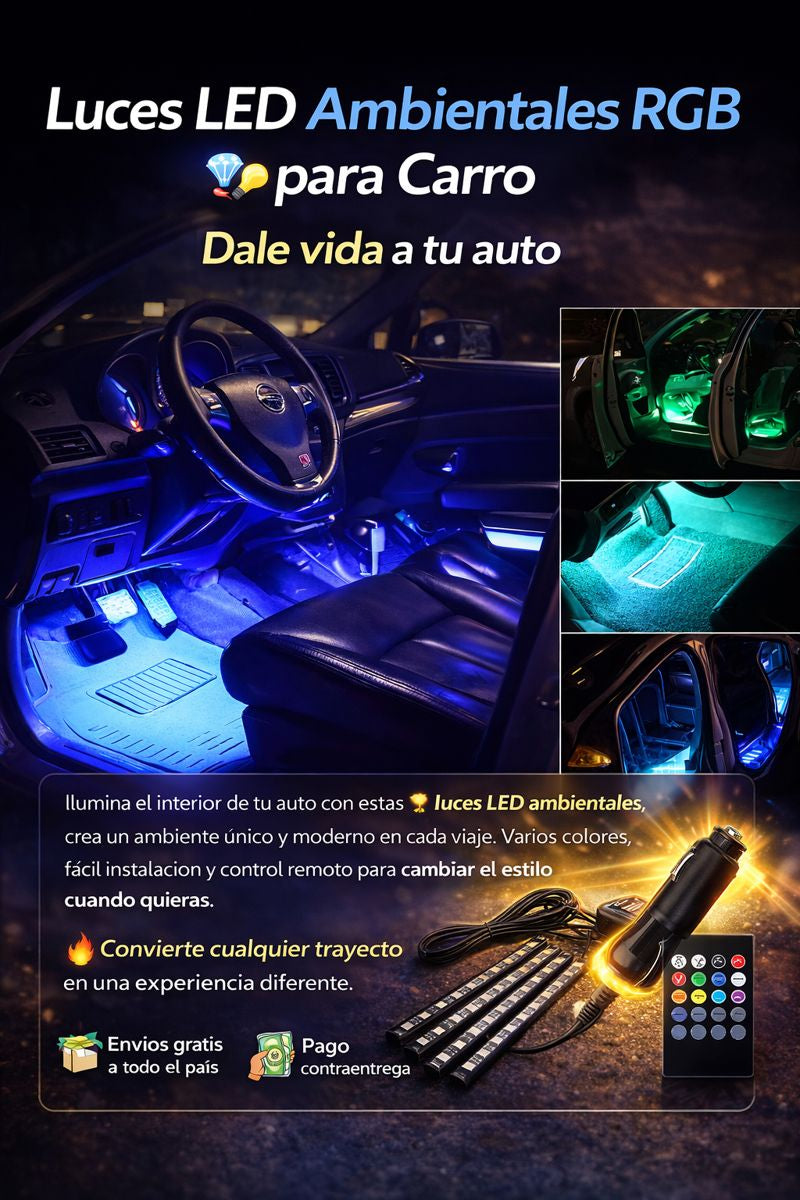 Iluminación LED Interior para Carro – Multicolor RGB