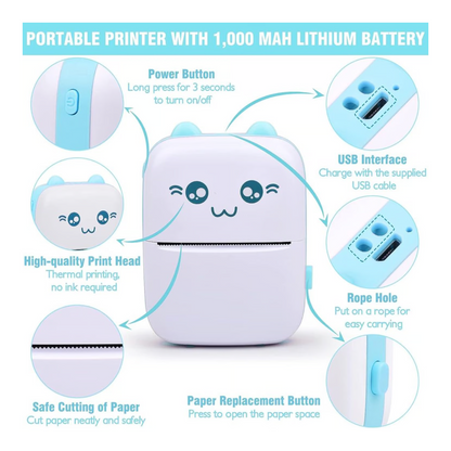 Mini Impresora Digital Gatito C9 – Portátil Bluetooth